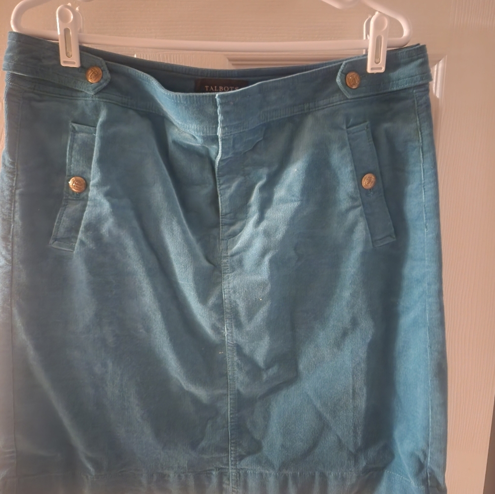 Talbots Pretty Turquoise/Teal Soft Corduroy A Line Skirt